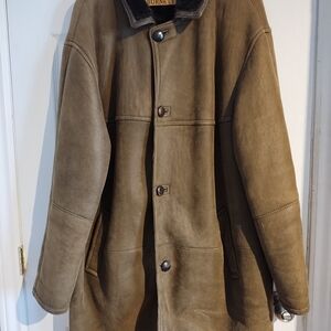 Christ Genuine Leather Vintage Sheepskin Shearling Men's Large Winter Coat, Mant